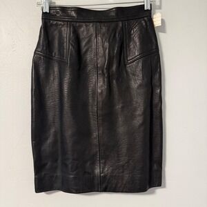 Dana Buchman Black Leather Pencil Skirt Sz 4 Textured Mini Knee Length VTG NWT